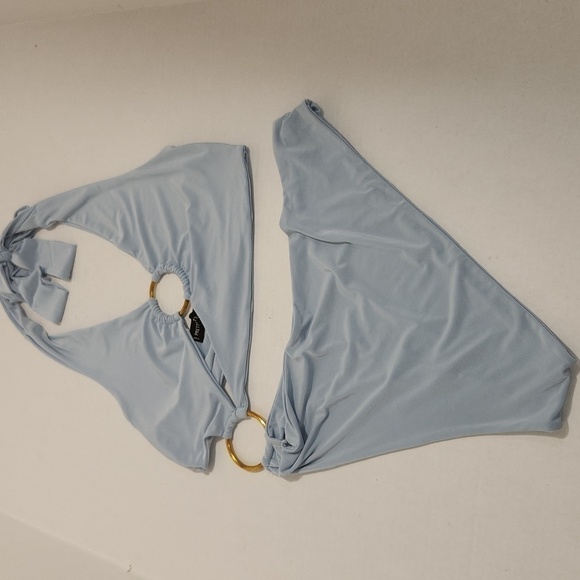 Pretty Little Thing Women's Baby Blue O Ring High Cut Tie Halter Swimsuit Size 6 - Picture 7 of 9
